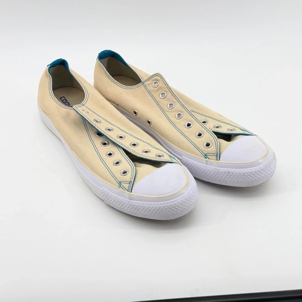 Converse Chuck Taylor All Star Slip On Mens 13 Cream Blue Sneaker Low Top